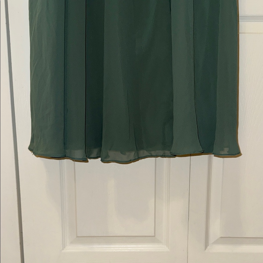 Azazie Forest Green Gown with Ruffle Sleeves - Picture 4 of 8